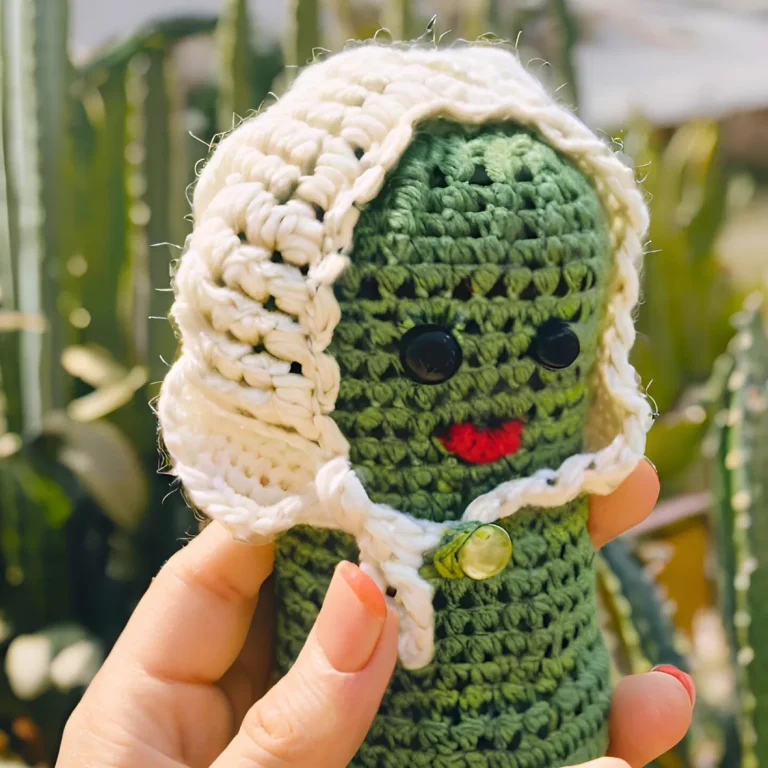 adorable crochet pickle is now complete! Feel free to customize the expression and size to match your preference. Enjoy your new crocheted friend!