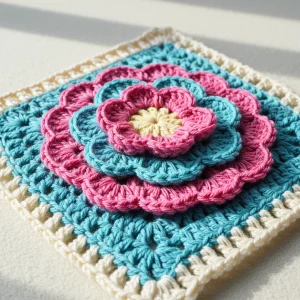 Layered Flower Granny Square Crochet Pattern