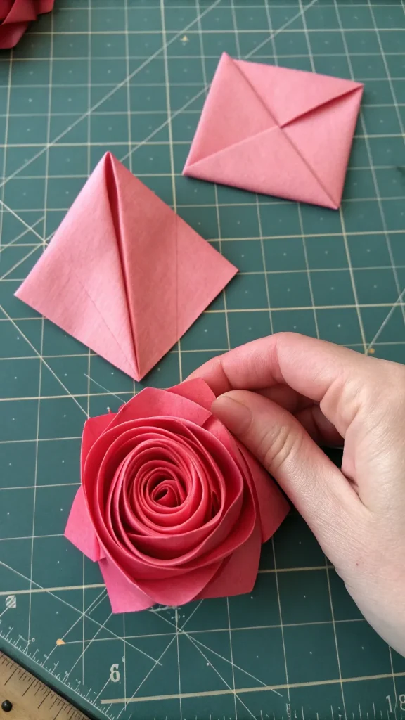 Easy Origami Rose with Green Leaves